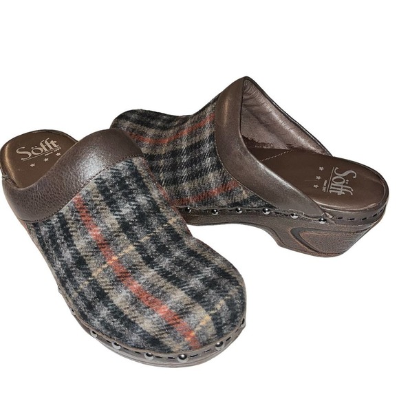 Sofft Tartan Plaid Wool & Leather Upper Clogs | Size 7 - Picture 10 of 10